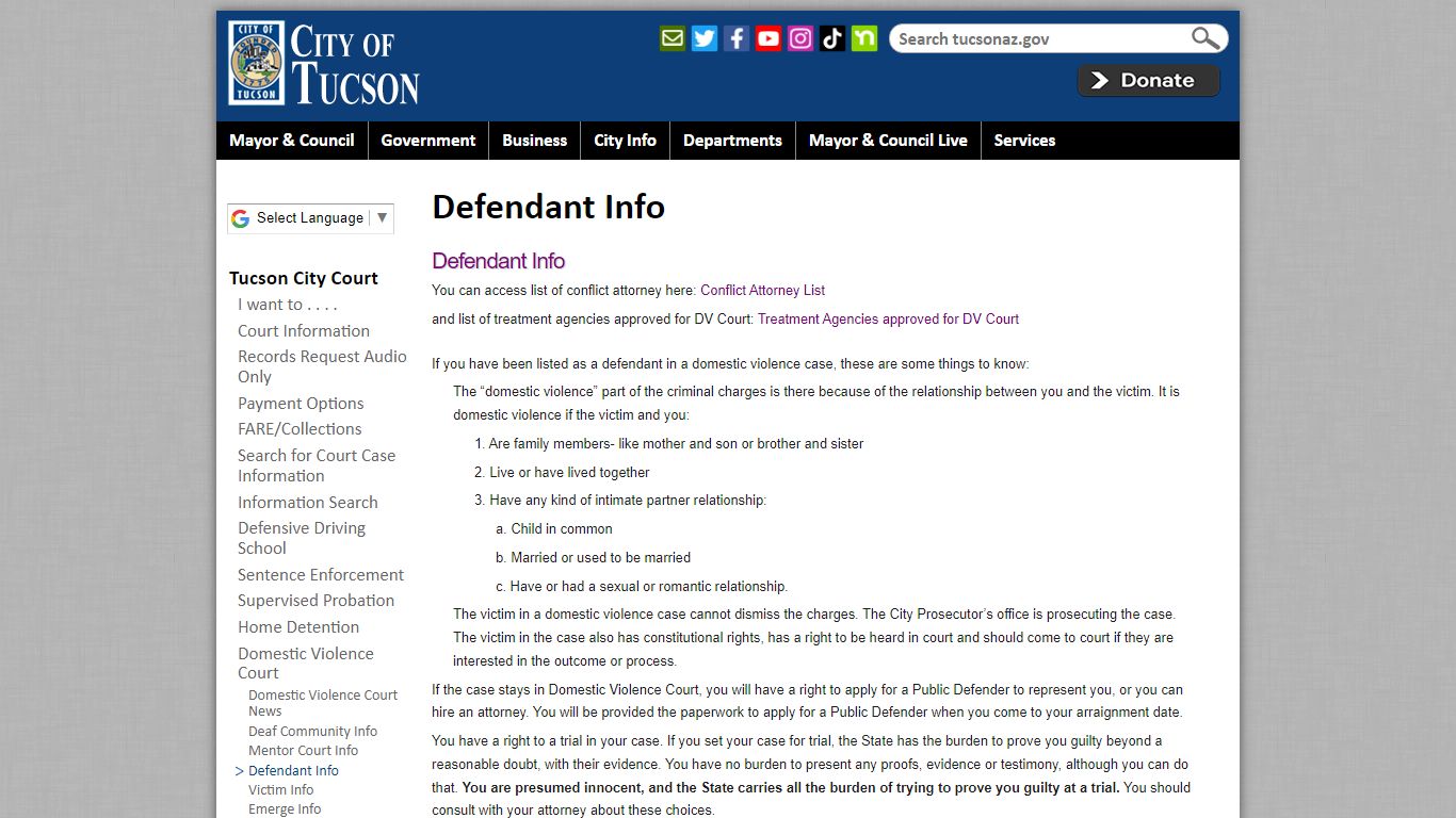 Defendant Info | Official website of the City of Tucson